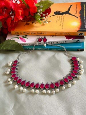 Pink Ruby Pearl Necklace 001