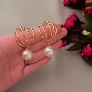 Hoop-style Pearl Drop Korean Earrings-001