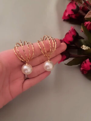 Hoop-style Pearl Drop Korean Earrings-001