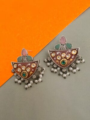 Ambika Meenakari Studs Earrings (in Pastle pink & Pastel Green)