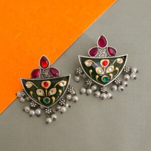 Ambika Meenakari Studs Earrings (in Red & Green)001