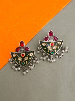 Ambika Meenakari Studs Earrings (in Red & Green)001