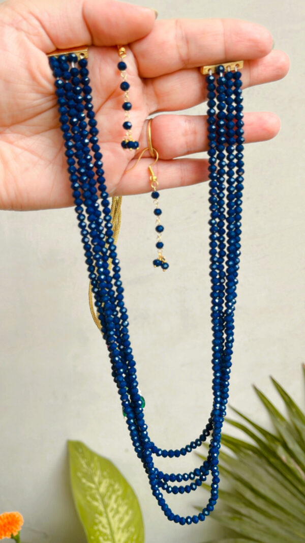 Dark Blue Crystal Pearl Necklace 001