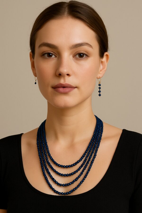 Dark Blue Crystal Pearl Necklace 002