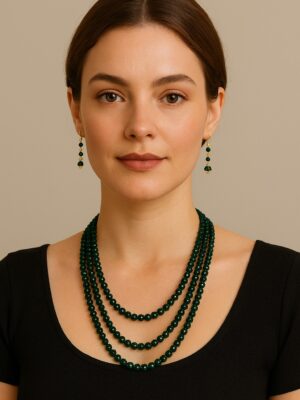 Dark green Crystal Pearl Necklace 003