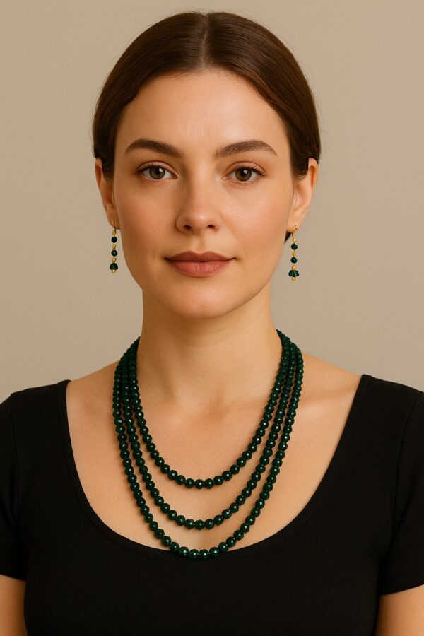 Dark green Crystal Pearl Necklace 003