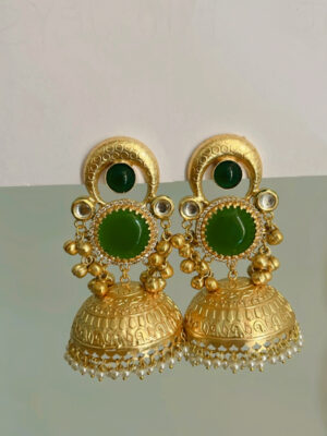 Gauri Lightweight Brass Jhumky Earrings (in Green) 001