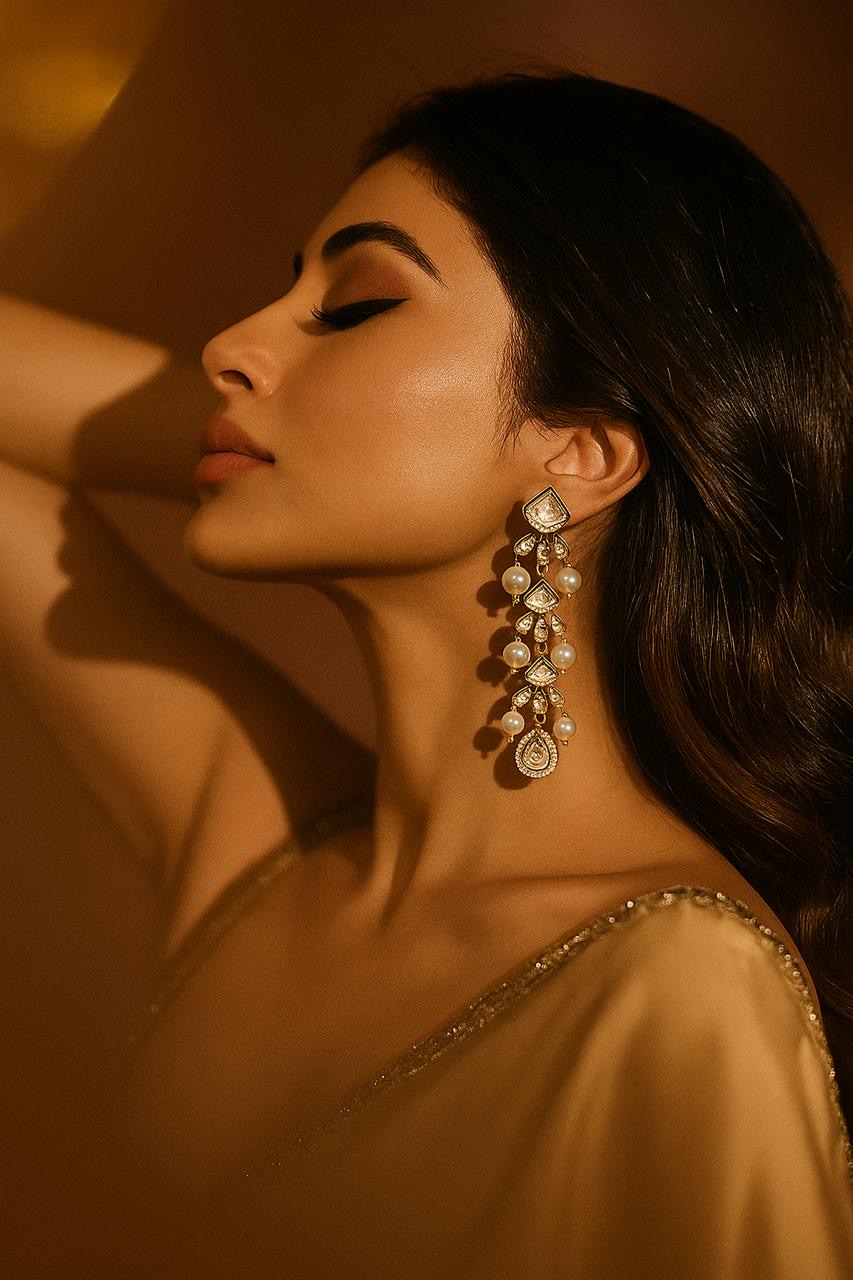 Pearl dusk Kundan drops Earrings - Image 2