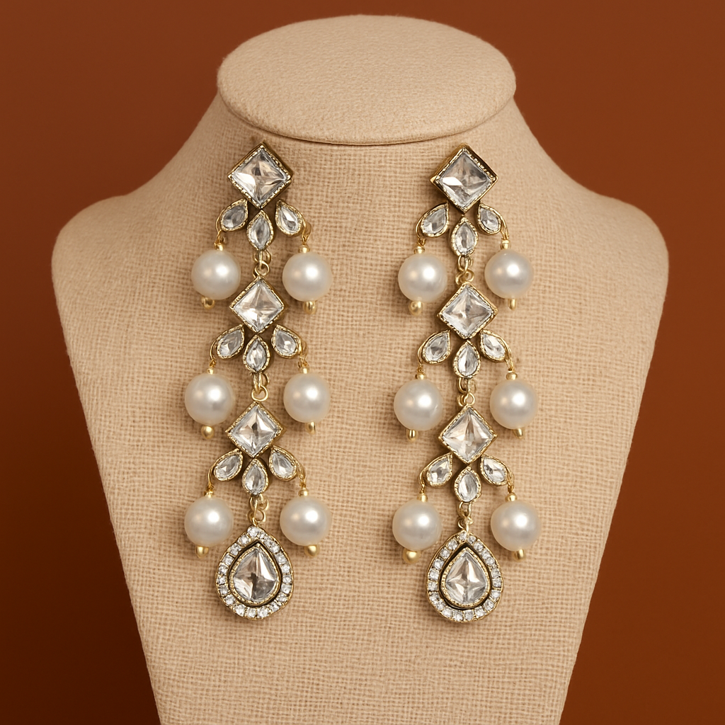 Pearl dusk Kundan drops Earrings