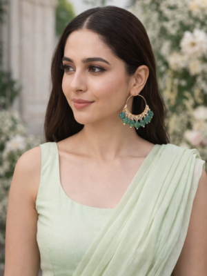 Green Pearl Petal Hoop Earrings 001