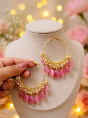 Pink Pearl Petal Hoop Earrings 001