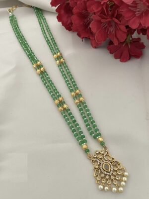 Zari Green Beads Emerald Drop Necklace 001