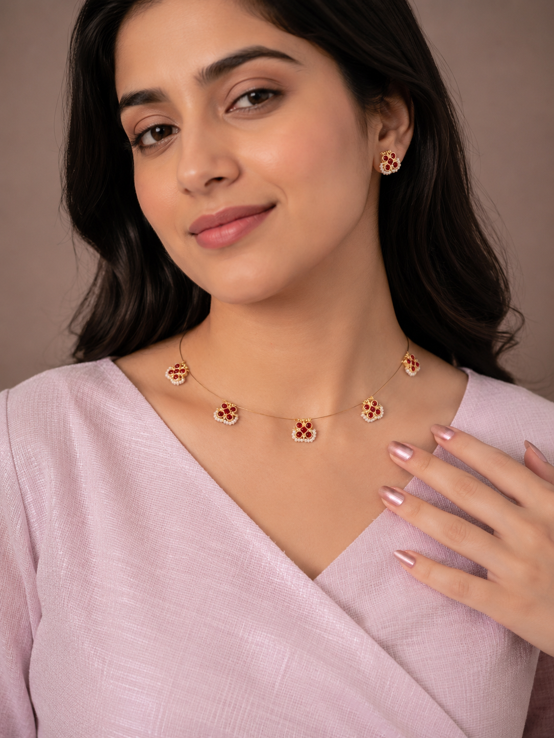Crimson Petal Elegance Necklace Set 004